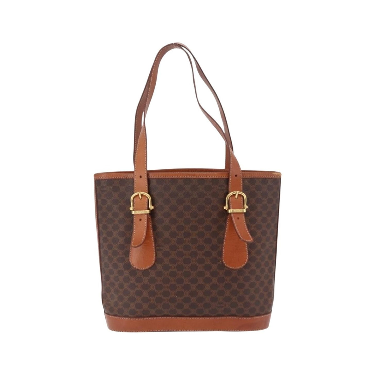 Celine Vintage Macadam Shopper Coated Canvas, Brown, Canvas, Tote Bag