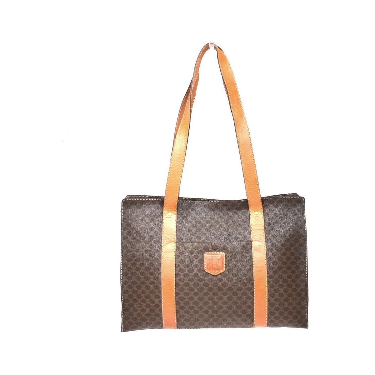 Celine Vintage Macadam Shopper Coated Canvas, Brown, Canvas, Tote Bag