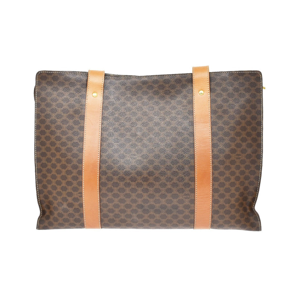 Celine Vintage Macadam Shopper Coated Canvas, Brown, Canvas, Tote Bag