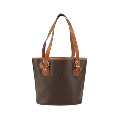 Celine Vintage Macadam Shopper Tote Canvas and Leather, Brown, Canvas, Tote Bag
