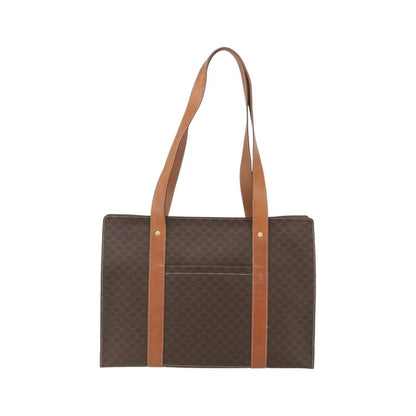 Celine Vintage Macadam Shopper Tote Canvas and Leather, Brown, Canvas, Tote Bag