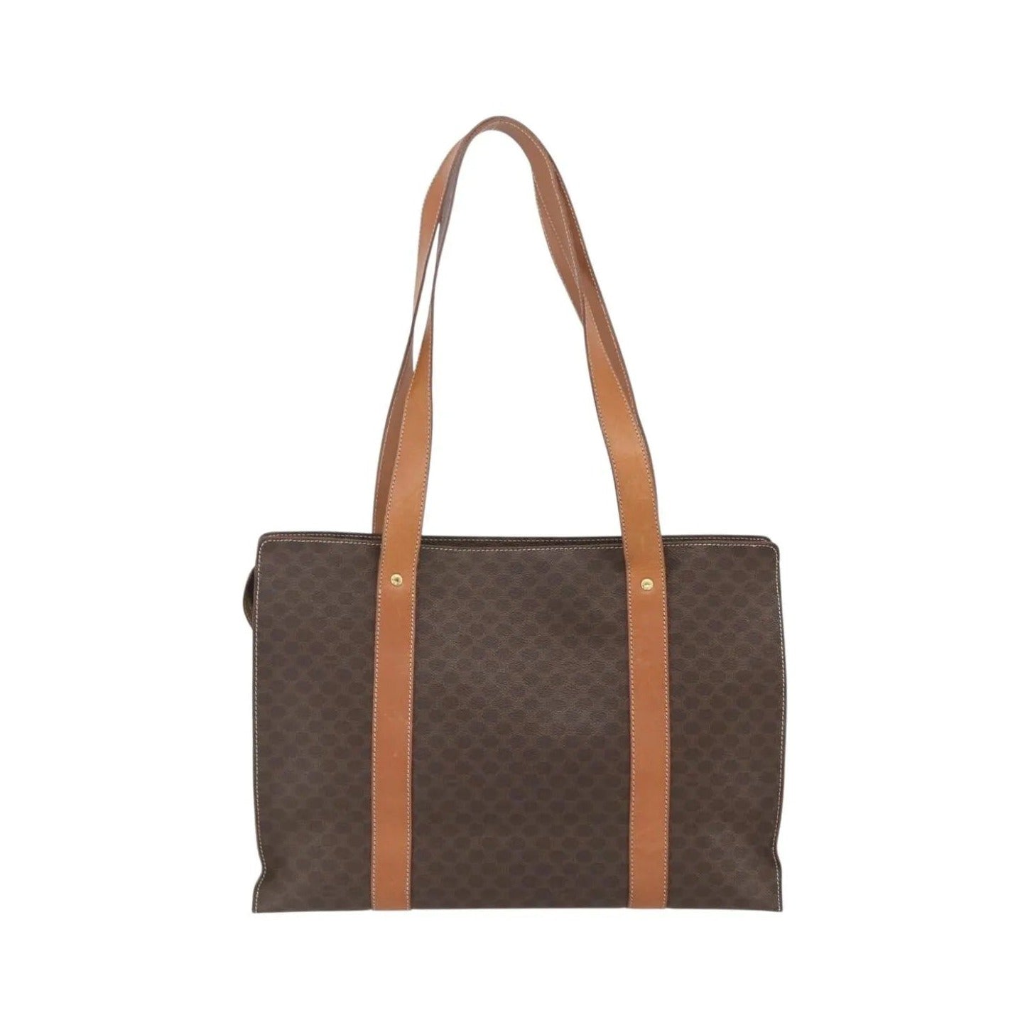 Celine Vintage Macadam Shopper Tote Canvas and Leather, Brown, Canvas, Tote Bag