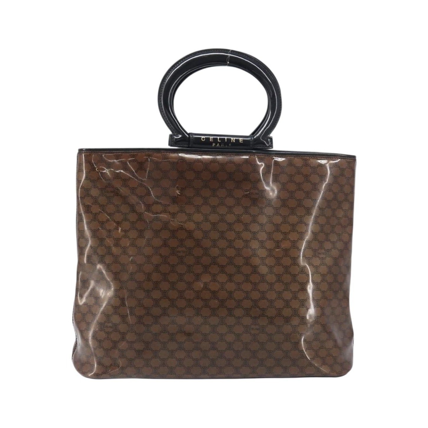 Celine Vintage Macadam Shopper Tote Venyl, Brown, Canvas, Tote Bag