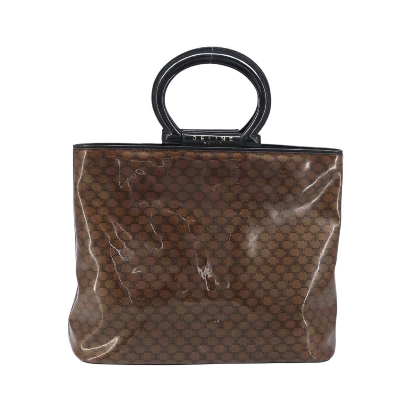 Celine Vintage Macadam Shopper Tote Venyl, Brown, Canvas, Tote Bag