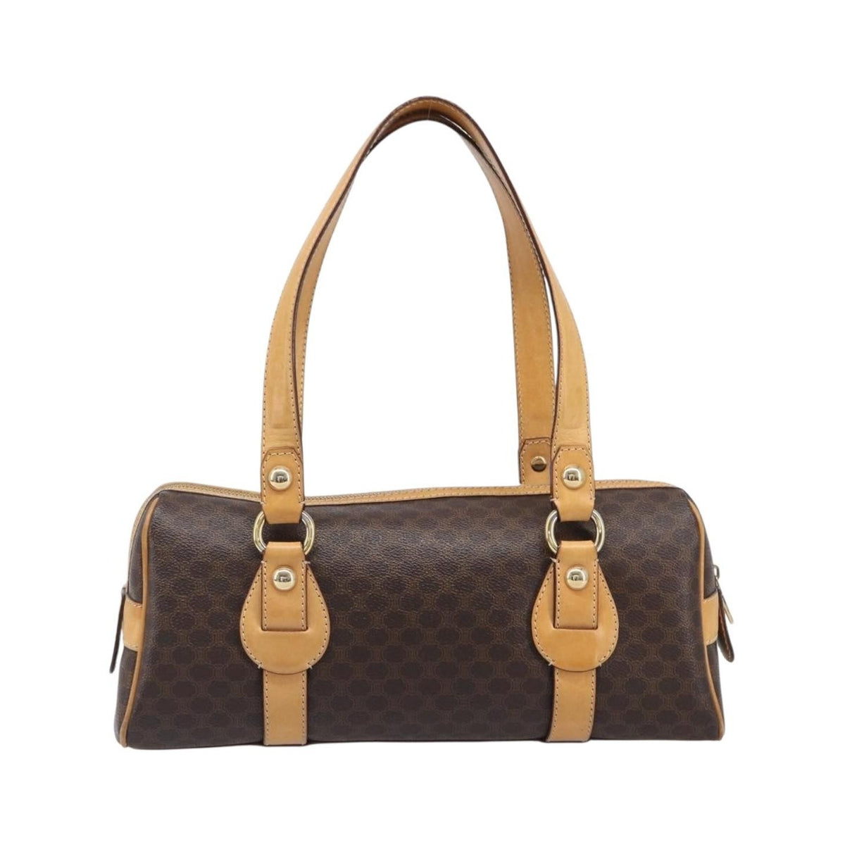 Celine Vintage Shoulder Bag Macadam Canvas & Leather, Brown, PVC, Shoulder Bag