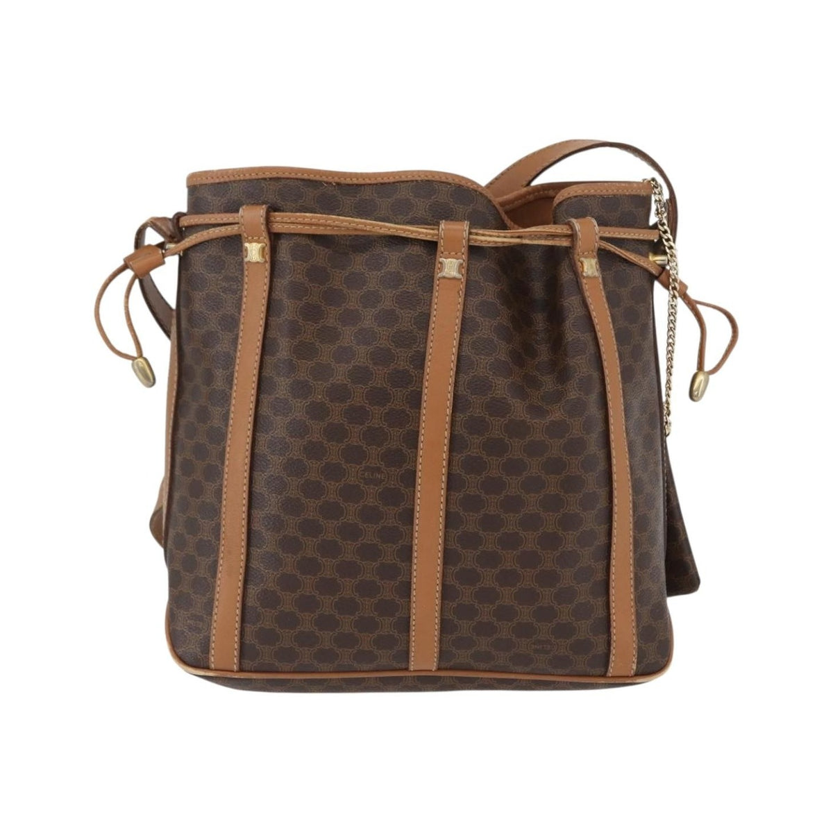 Celine Vintage Shoulder Bag Macadam Canvas & Leather, Brown, Canvas, Shoulder Bag