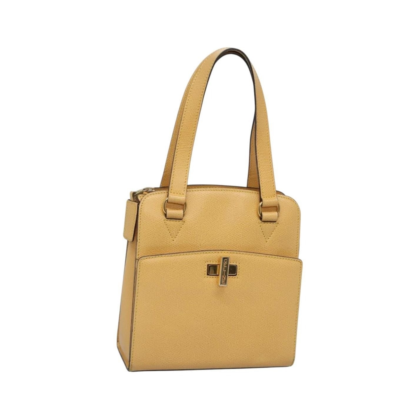 Celine Vintage Turnlock Leather, Yellow, Leather, Handbag