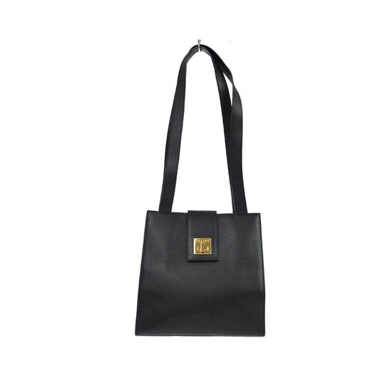 Celine Vintage Turnlock Leather, Black, Leather, Shoulder Bag