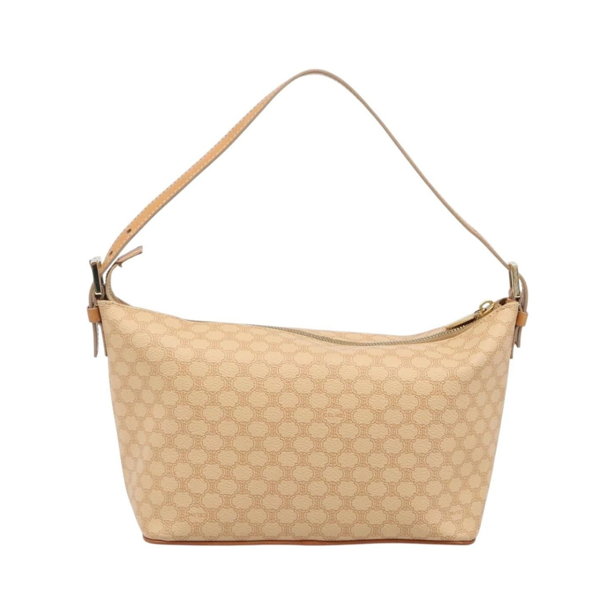 Celine Vintage Zip Hobo Macadam Canvas, Beige, Canvas, Shoulder Bag