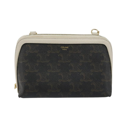Celine Zip Around Chain Clutch Triomphe Coated Canvas, Brown, Canvas, Clutch