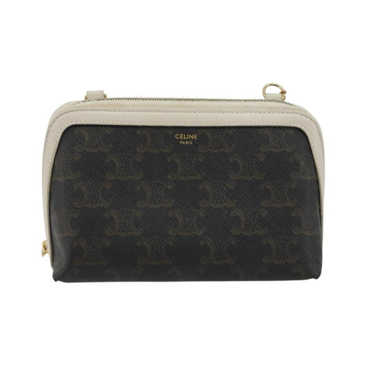 Celine Zip Around Chain Clutch Triomphe Coated Canvas, Brown, Canvas, Clutch
