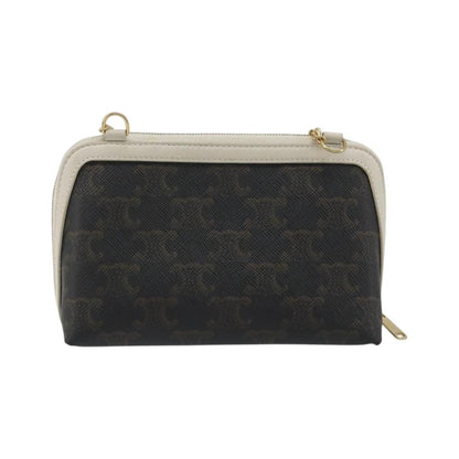 Celine Zip Around Chain Clutch Triomphe Coated Canvas, Brown, Canvas, Clutch