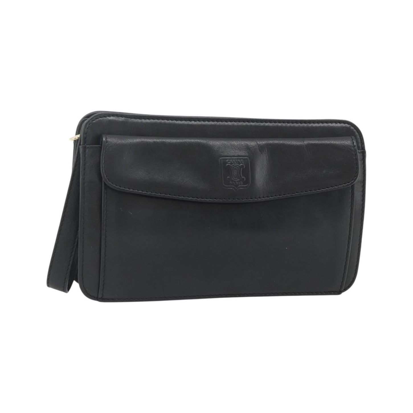 Celine Zip Clutch Leather, Black, Leather, Clutch