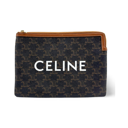Celine Zip Triomphe Coated Canvas, Black, Canvas, Clutch