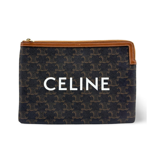 Celine Zip Triomphe Coated Canvas, Black, Canvas, Clutch