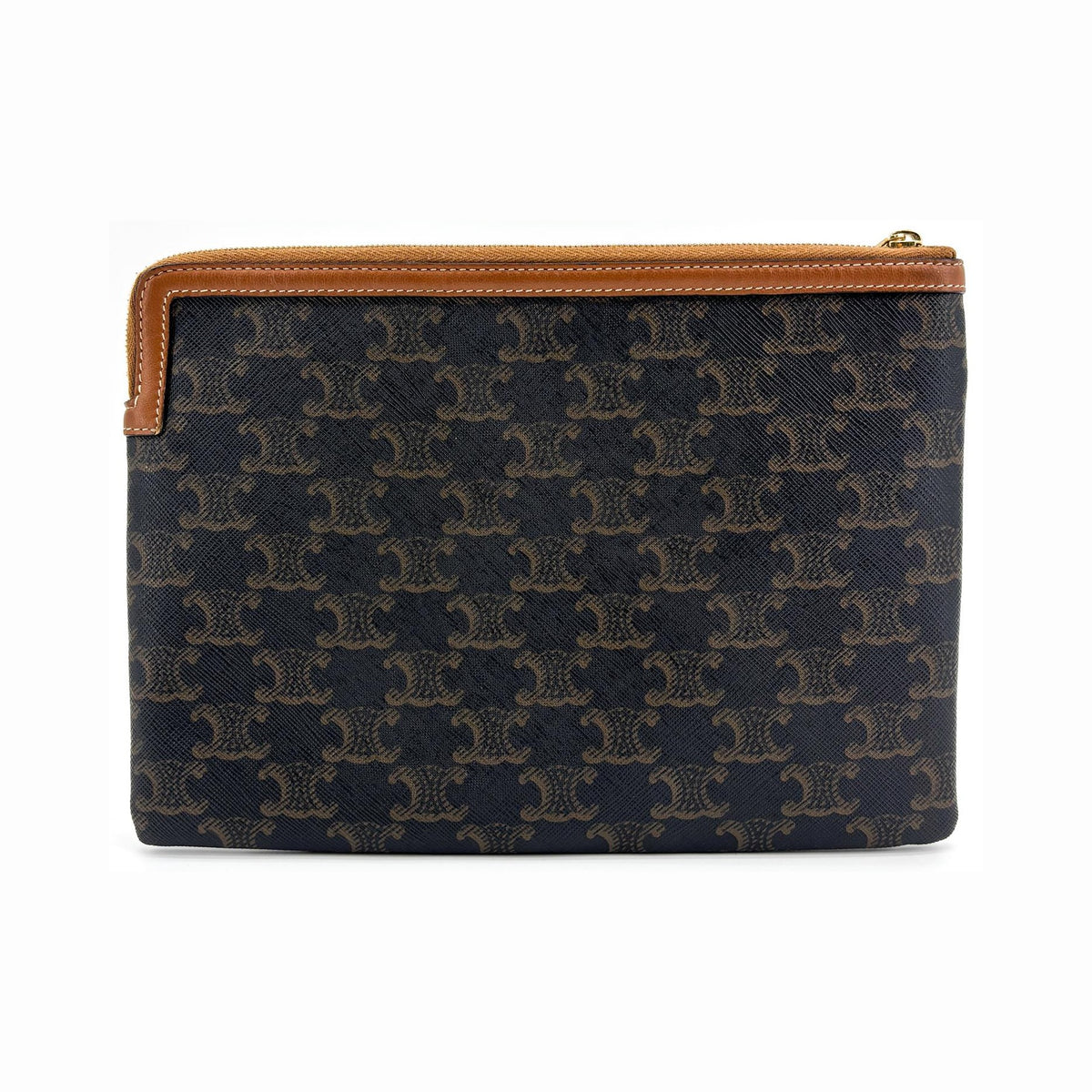Celine Zip Triomphe Coated Canvas, Black, Canvas, Clutch