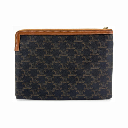 Celine Zip Triomphe Coated Canvas, Black, Canvas, Clutch