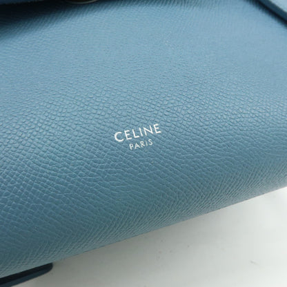 Celine Belt Textured Leather, Blue, Leather, Handbag