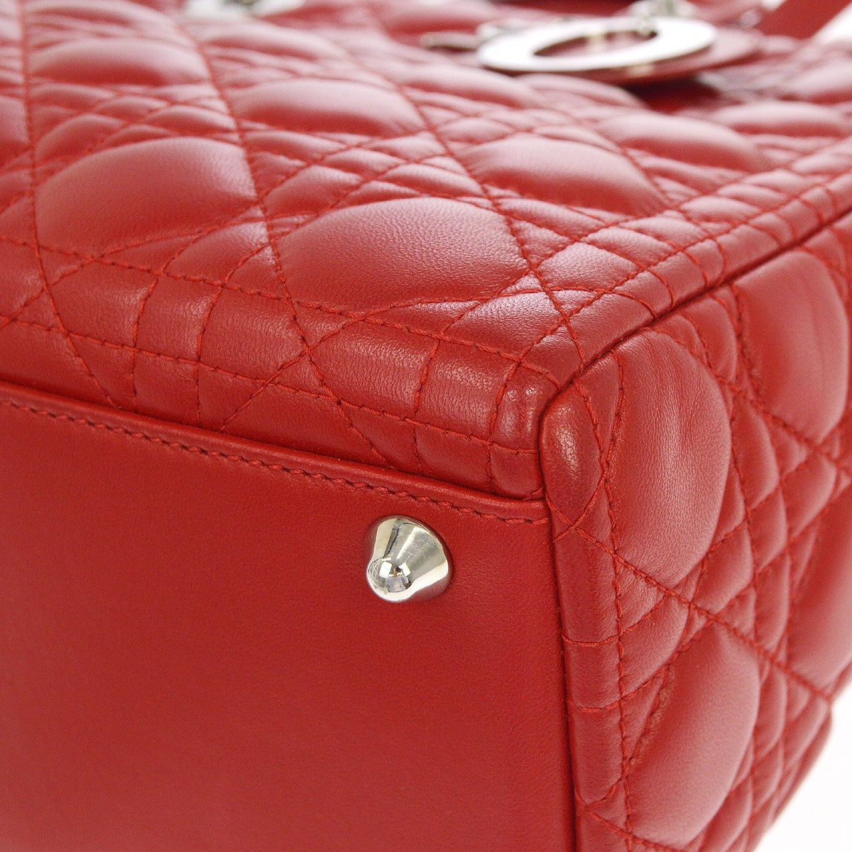 Christian Dior Lady Dior Cannage Quilt Lambskin, Red, Leather, Handbag