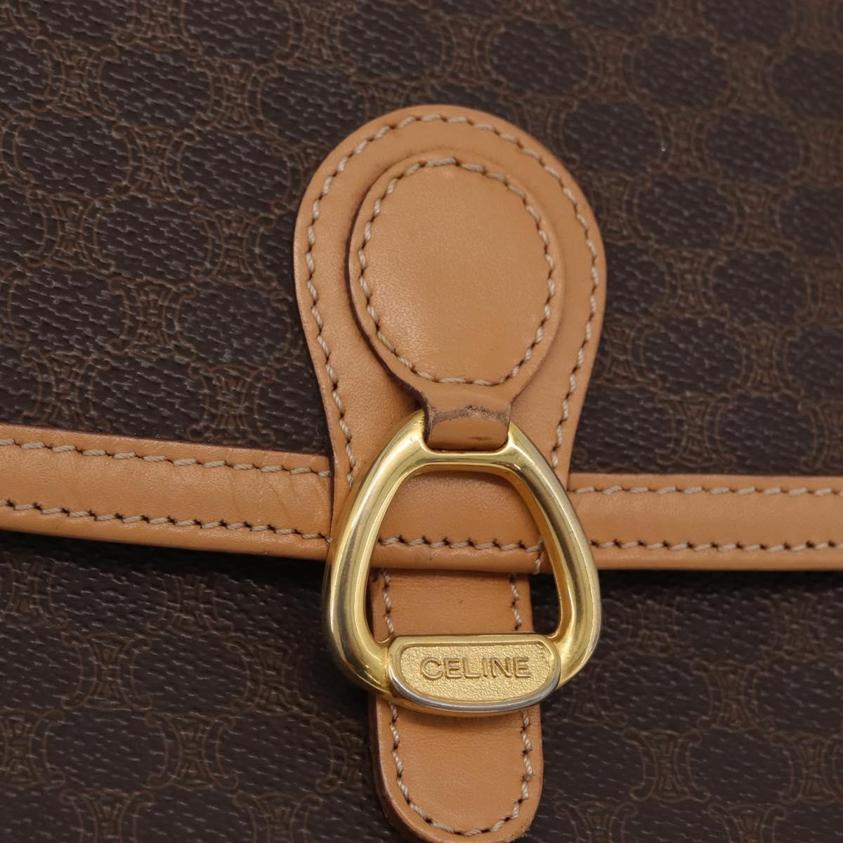 Celine Macadam Shoulder Canvas, Brown, Canvas, Crossbody Bag