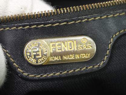 Fendi Vintage Pequin Convertible Boston Coated Canvas, Khaki, Canvas, Handbag