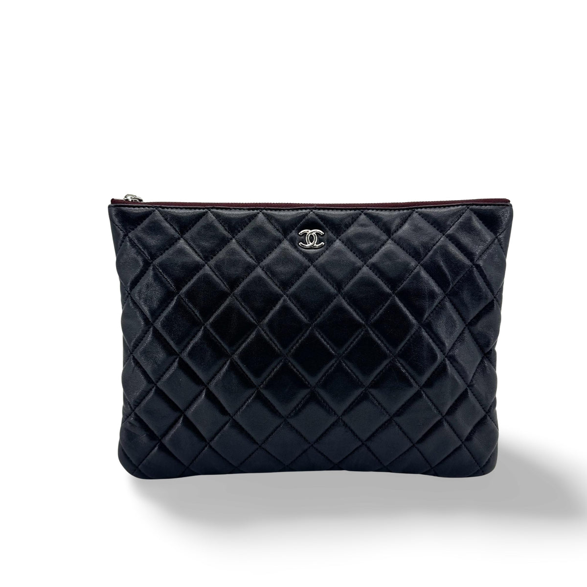 Chanel O Case Clutch Quilted Lambskin, Black, Leather, Clutch