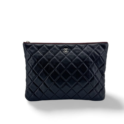 Chanel O Case Clutch Quilted Lambskin, Black, Leather, Clutch