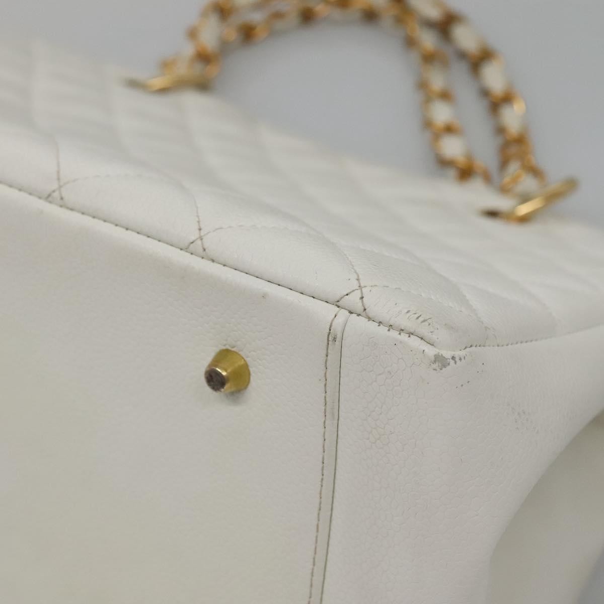 Chanel Vintage Grand Shopping Quilted Caviar, White, Leather, Tote Bag