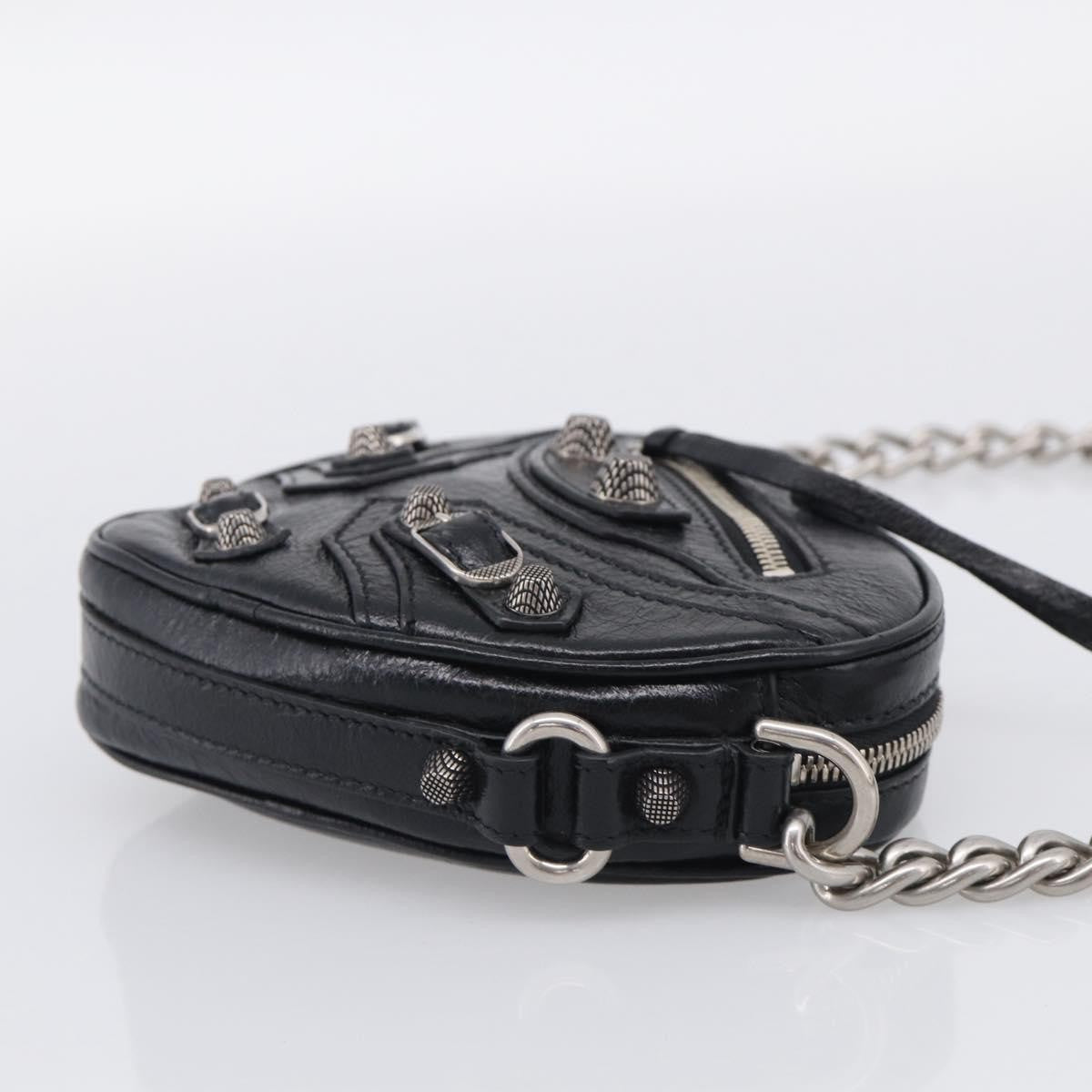 Balenciaga Le Cagole Giant Studs Heart Chain Leather, Black, Leather, Handbag
