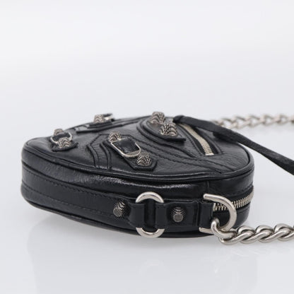 Balenciaga Le Cagole Giant Studs Heart Chain Leather, Black, Leather, Handbag