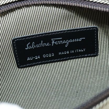 Salvatore Ferragamo Boston Leather, Beige, Canvas, Handbag