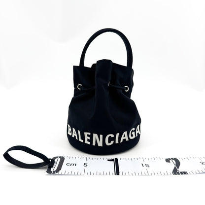 Balenciaga Wheel Drawstring Bucket Nylon, Black, Canvas, Handbag