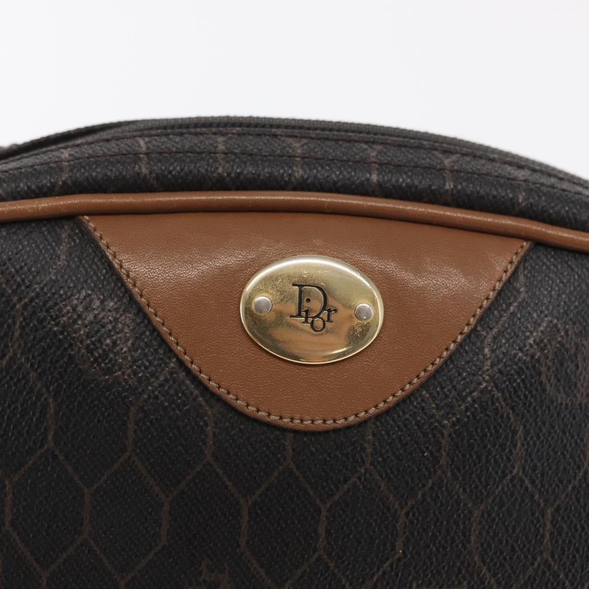 Christian Dior Vintage Honeycomb Canvas and Leather, Black, Canvas, Shoulder Bag