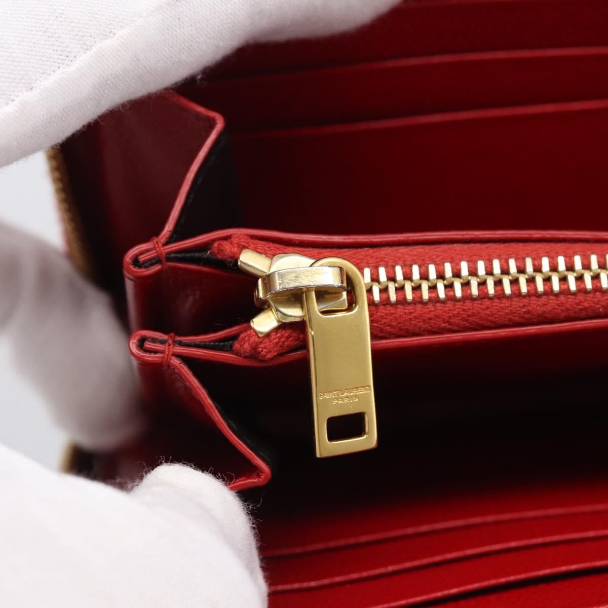 Saint Laurent Loulou Zip Around Matelasse Chevron Leather, Red, Leather, Wallet