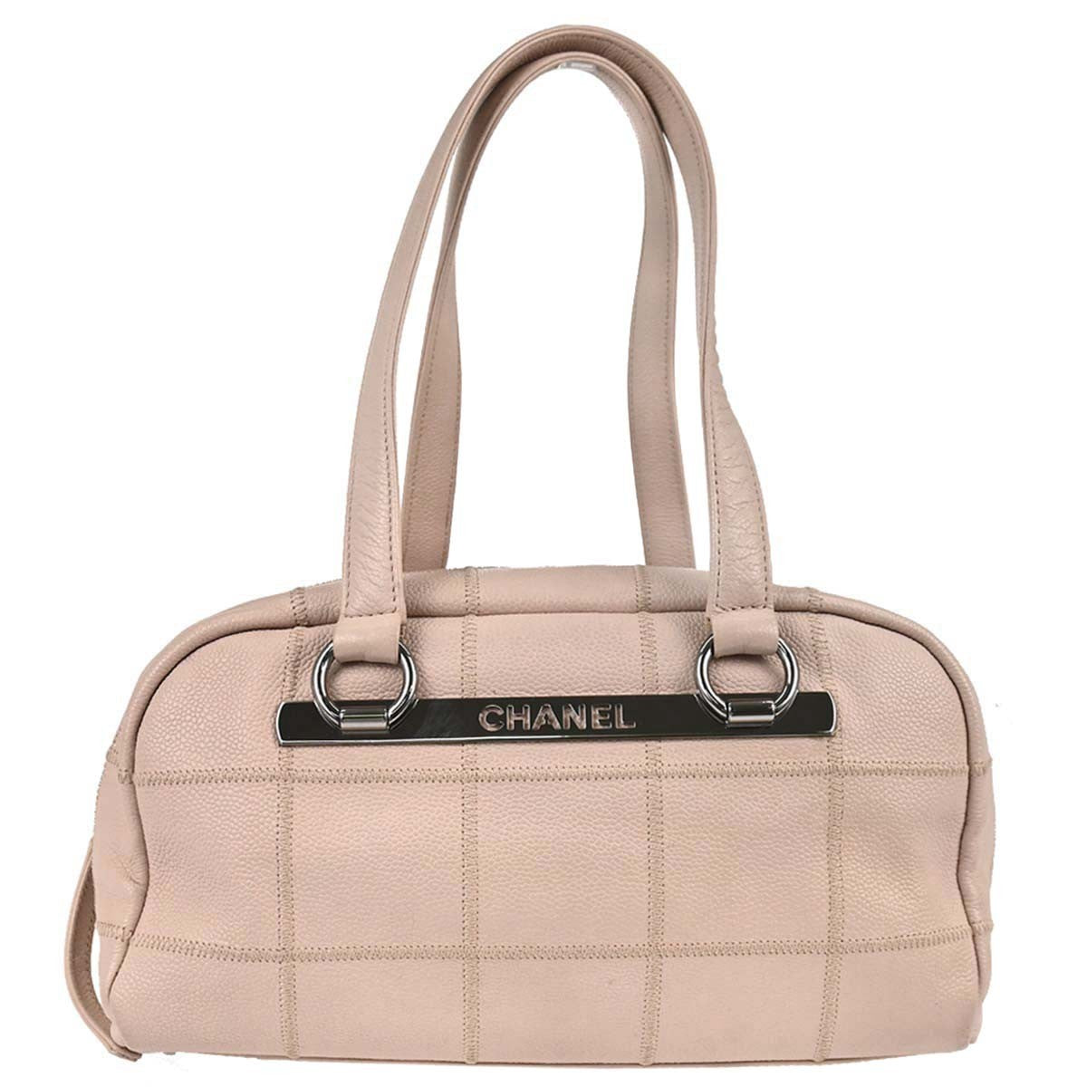 Chanel Square Stitch Bowler Quilted Calfskin, Pink, Leather, Shoulder Bag