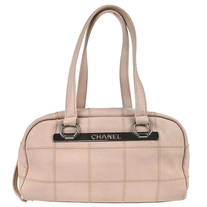 Chanel Square Stitch Bowler Quilted Calfskin, Pink, Leather, Shoulder Bag