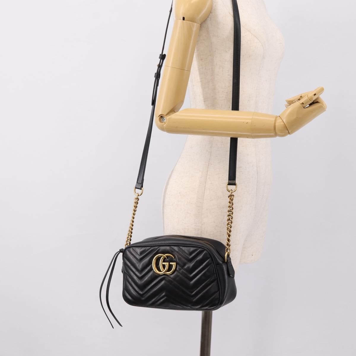 Gucci GG Marmont Monochrome Matelasse Leather, Black, Leather, Shoulder Bag