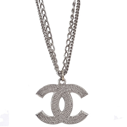 Chanel Quilted CC Pendant Chain Metal, Silver, Silver Plated, Necklace
