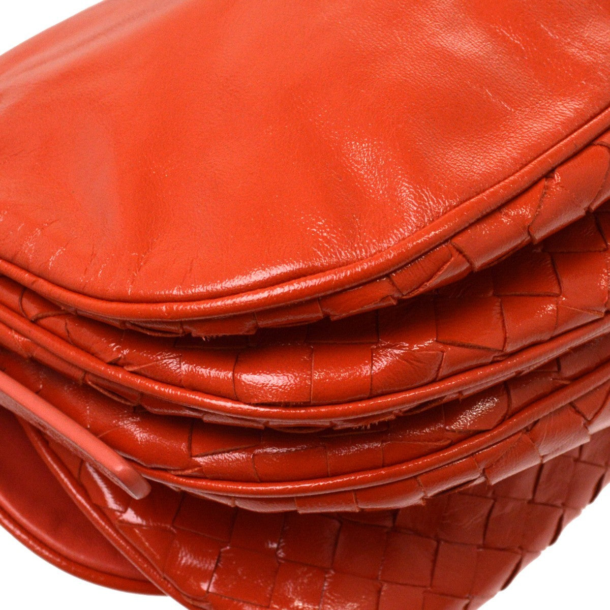 Bottega Veneta Flap Messenger Bag Leather with Intrecciato detail, Red, Leather, Shoulder Bag