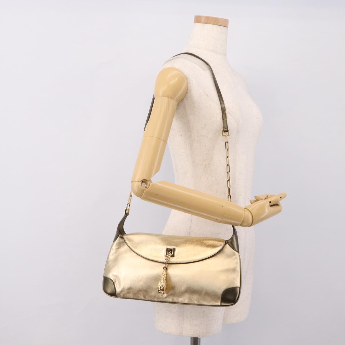 Gucci Tiger Charm Leather, Gold, Leather, Shoulder Bag