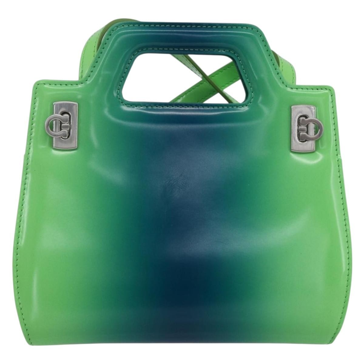 Salvatore Ferragamo Wanda Top Handle Shoulder Gradient Leather, Green, Patent Leather, Handbag