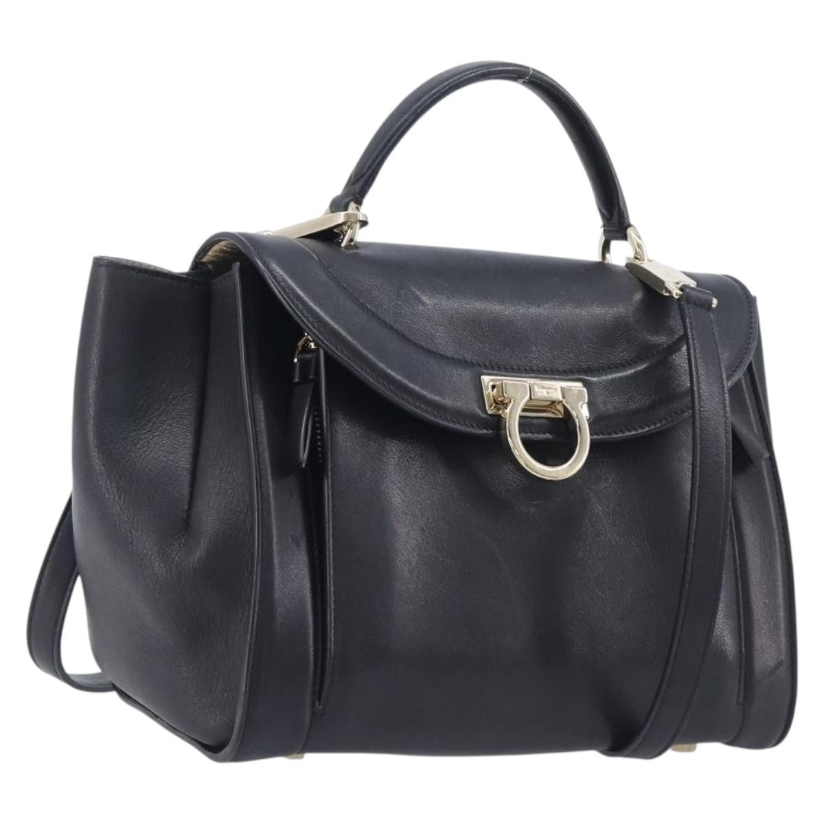 Salvatore Ferragamo Sofia Rainbow Saddle Leather, Black, Leather, Handbag