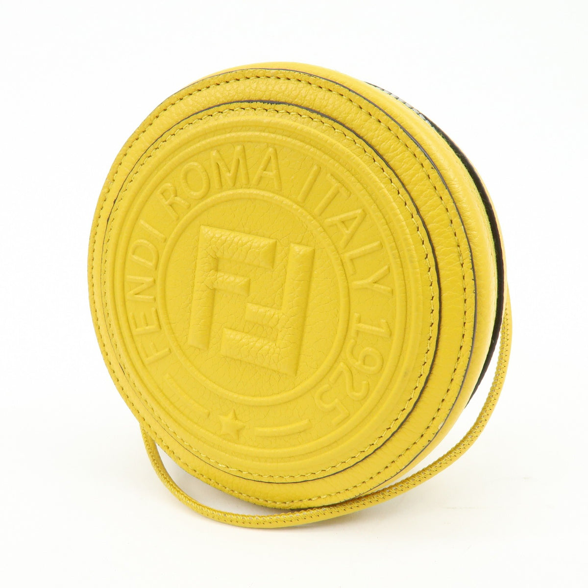 Fendi Vintage FF Round Embossed Leather, Yellow, Leather, Crossbody Bag
