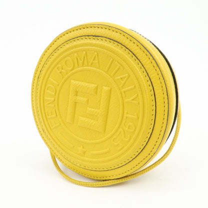 Fendi Vintage FF Round Embossed Leather, Yellow, Leather, Crossbody Bag