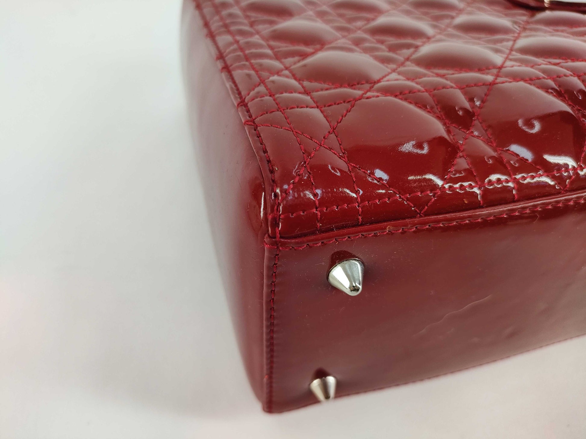 Christian Dior Lady Dior Patent, Red, Patent Leather, Handbag