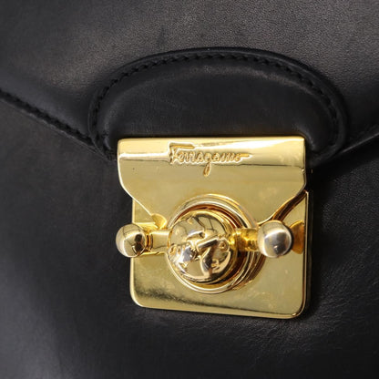 Salvatore Ferragamo Vintage Flap Lock Studded Leather, Black, Leather, Handbag