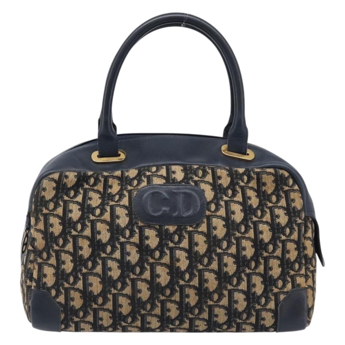 Christian Dior Detective Handle Leather, Navy, Canvas, Handbag