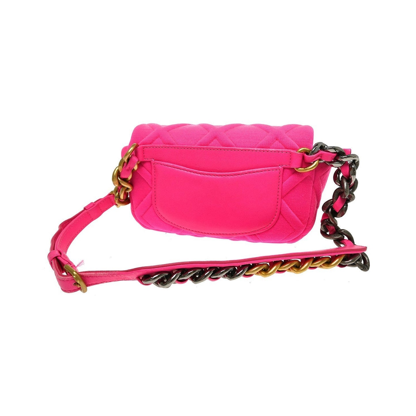 Chanel 19 Belt Quilted Jersey, Pink, Canvas, Shoulder Bag