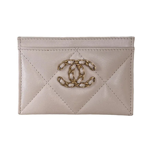 Chanel 19 Card Holder Quilted Iridescent Calfskin, White, Calfskin, Card Holder