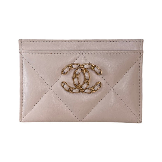 Chanel 19 Card Holder Quilted Iridescent Calfskin, White, Calfskin, Card Holder